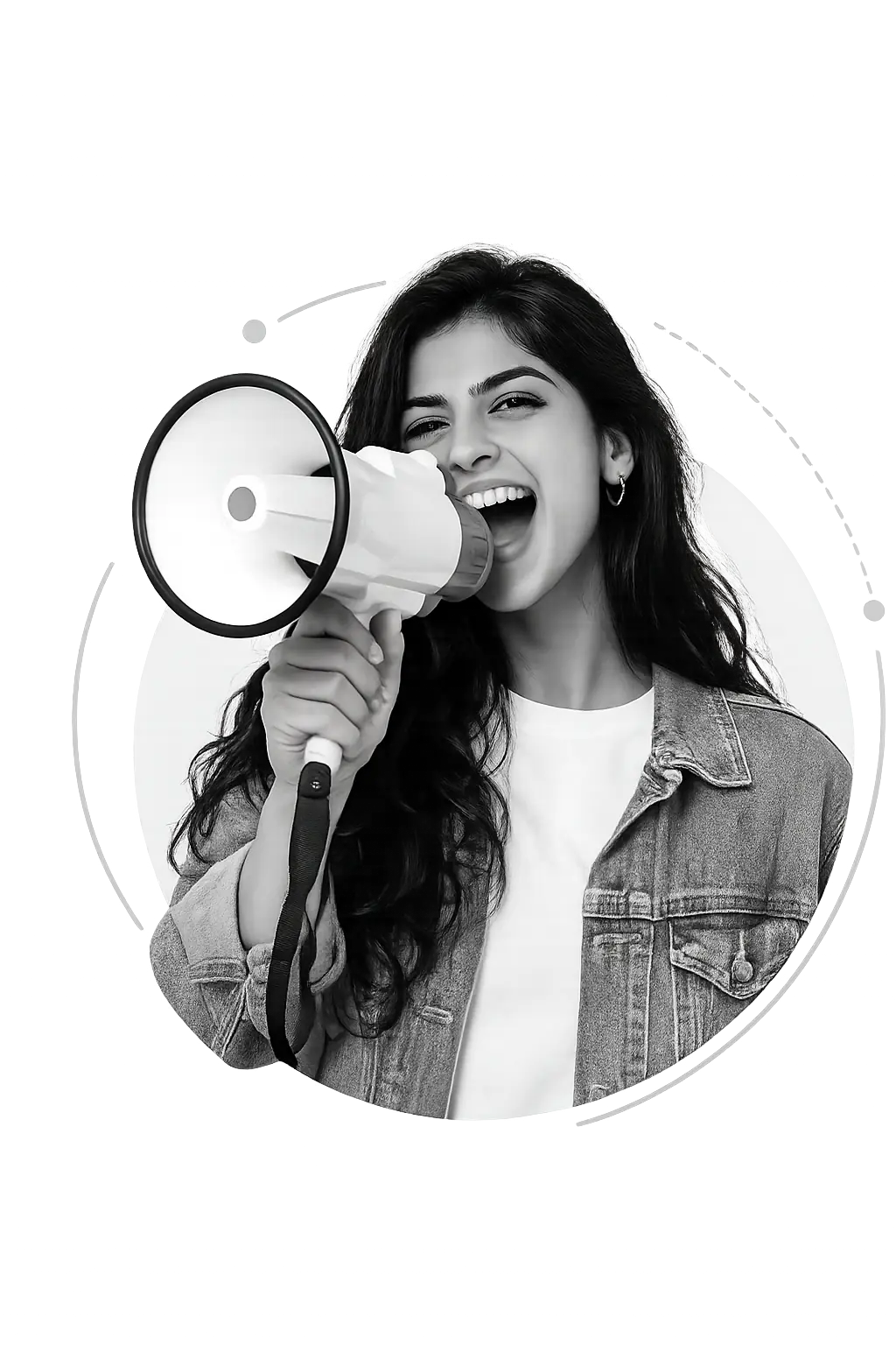 Creative professional speaking through a megaphone