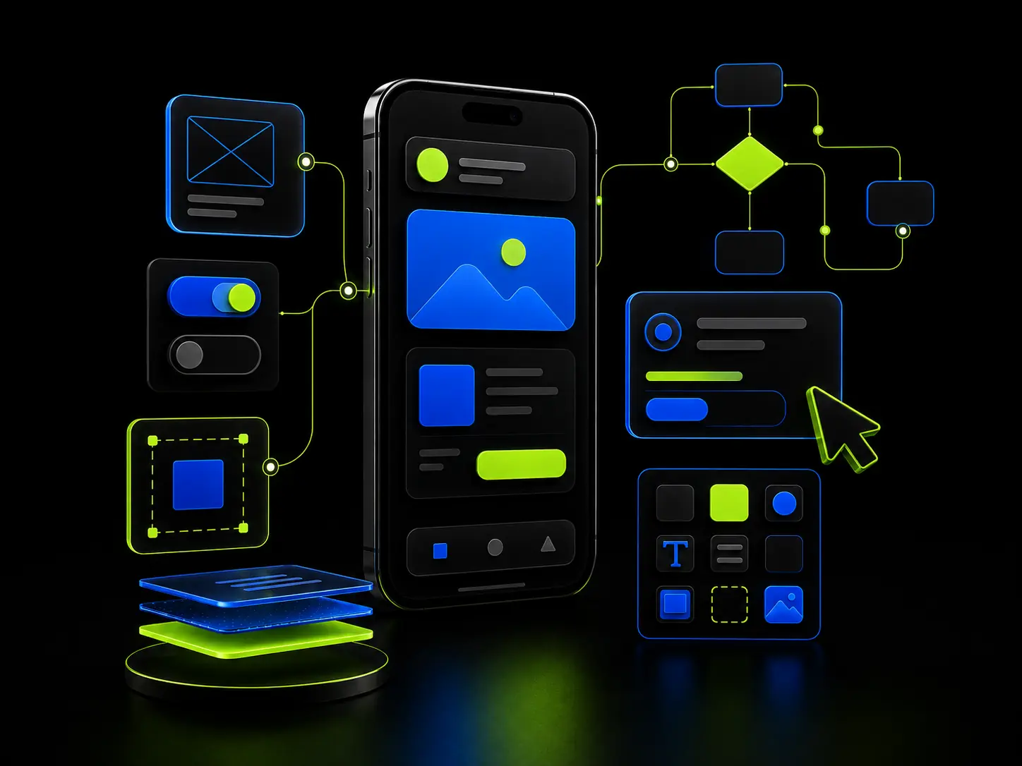 UI/UX design interface and user-flow elements